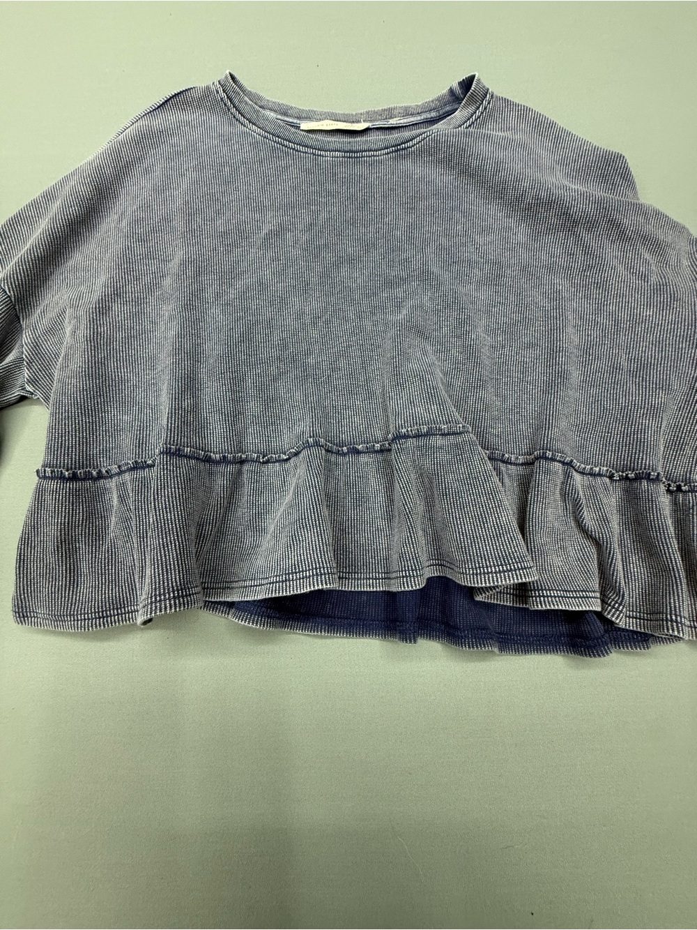 Altar'd State Washed Blue Ruffle-Hem Crop Top - Picture 4 of 6